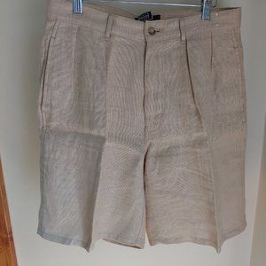 Polo Ralph Lauren 100% Linen  Wheat Pleated Front 4 Pocket Shorts 32 Waist